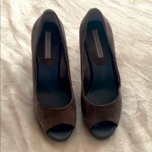 Grey suede 4” platform heels from Banana Republic